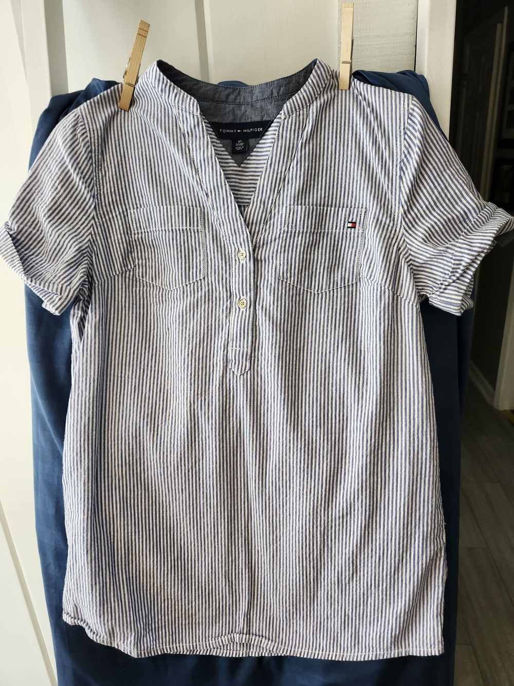 Tommy Hilfiger Navy & White Striped Popover Shirt